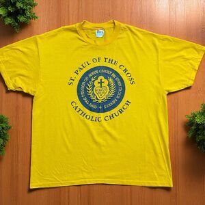 Hanes Vintage Y2K St. Paul Catholic Church Yellow Black T-Shirt Men's Size XL